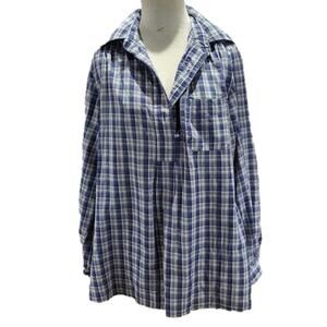 blue plaid long sleeve button down